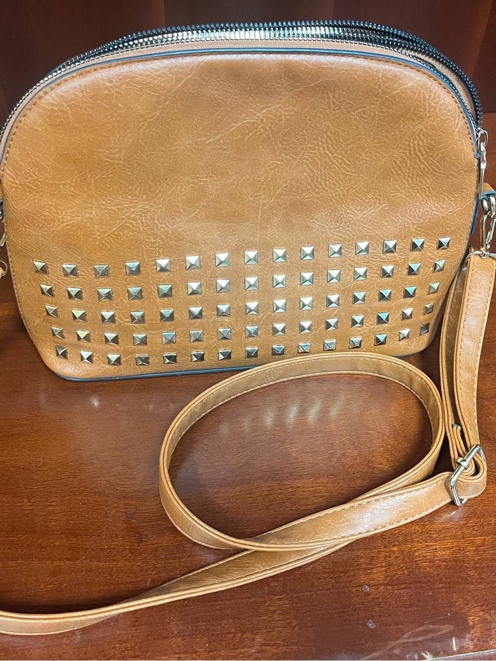 Sam & Hadley Studded Cognac Crossbody Bag